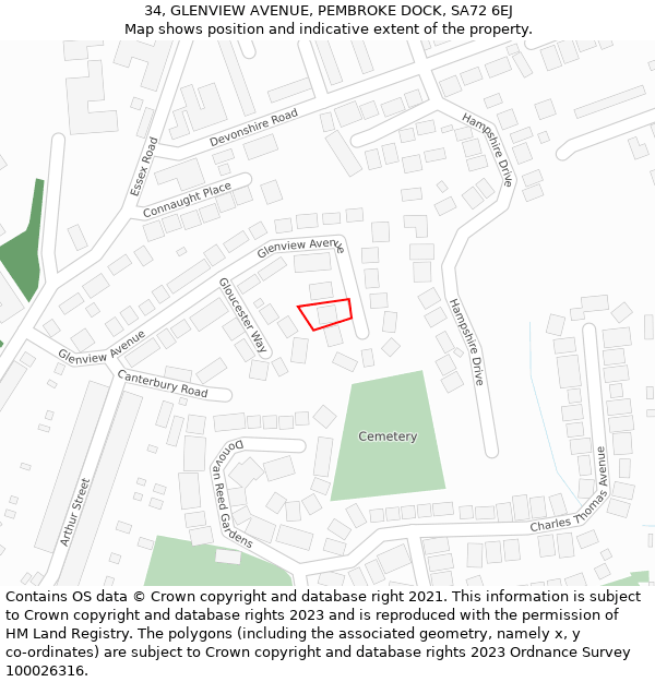 34, GLENVIEW AVENUE, PEMBROKE DOCK, SA72 6EJ: Location map and indicative extent of plot