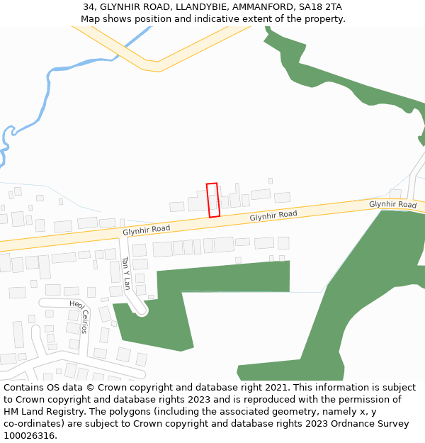 34, GLYNHIR ROAD, LLANDYBIE, AMMANFORD, SA18 2TA: Location map and indicative extent of plot