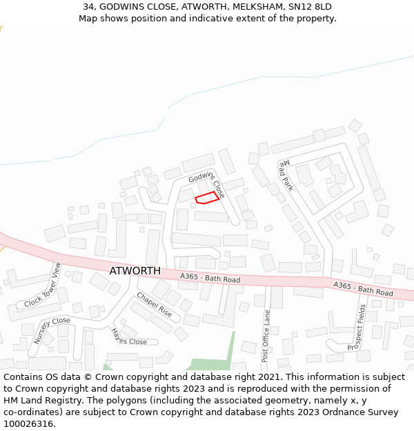 34, GODWINS CLOSE, ATWORTH, MELKSHAM, SN12 8LD: Location map and indicative extent of plot