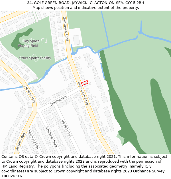 34, GOLF GREEN ROAD, JAYWICK, CLACTON-ON-SEA, CO15 2RH: Location map and indicative extent of plot