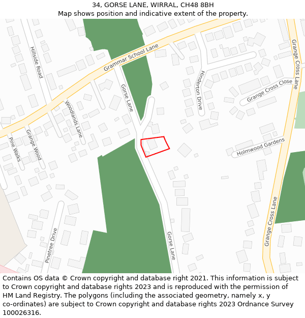 34, GORSE LANE, WIRRAL, CH48 8BH: Location map and indicative extent of plot