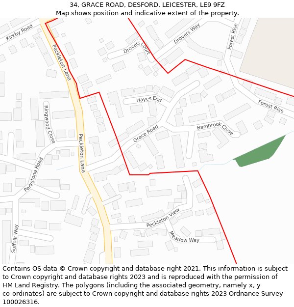 34, GRACE ROAD, DESFORD, LEICESTER, LE9 9FZ: Location map and indicative extent of plot