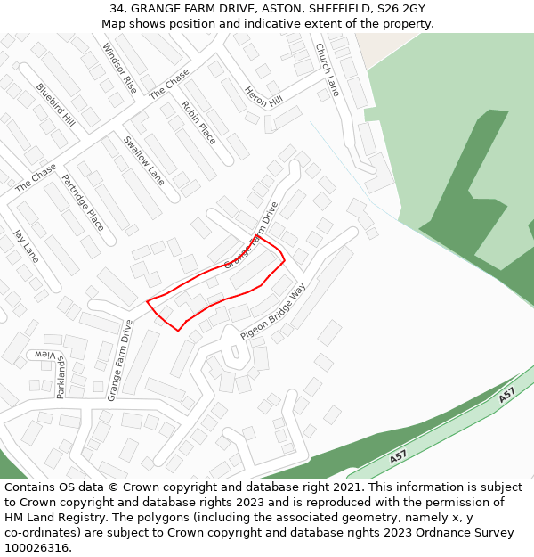 34, GRANGE FARM DRIVE, ASTON, SHEFFIELD, S26 2GY: Location map and indicative extent of plot