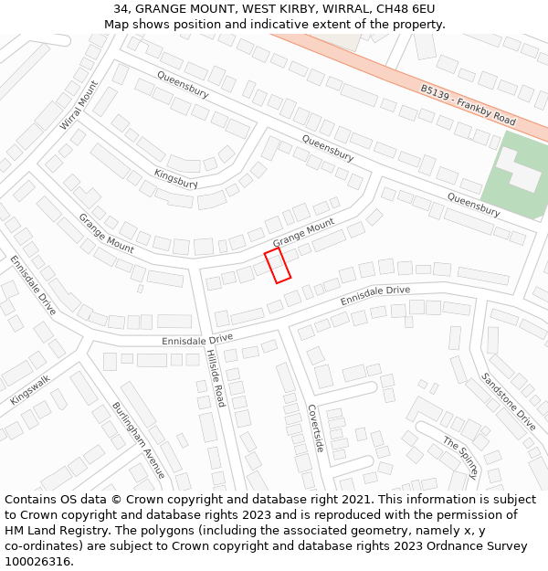 34, GRANGE MOUNT, WEST KIRBY, WIRRAL, CH48 6EU: Location map and indicative extent of plot