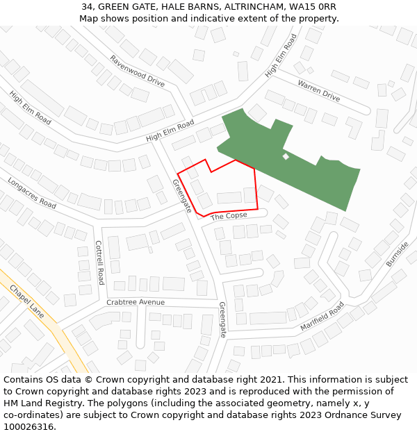 34, GREEN GATE, HALE BARNS, ALTRINCHAM, WA15 0RR: Location map and indicative extent of plot