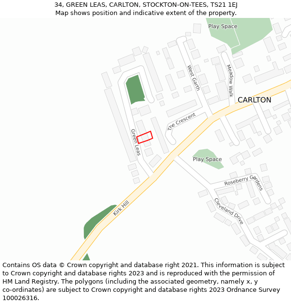 34, GREEN LEAS, CARLTON, STOCKTON-ON-TEES, TS21 1EJ: Location map and indicative extent of plot