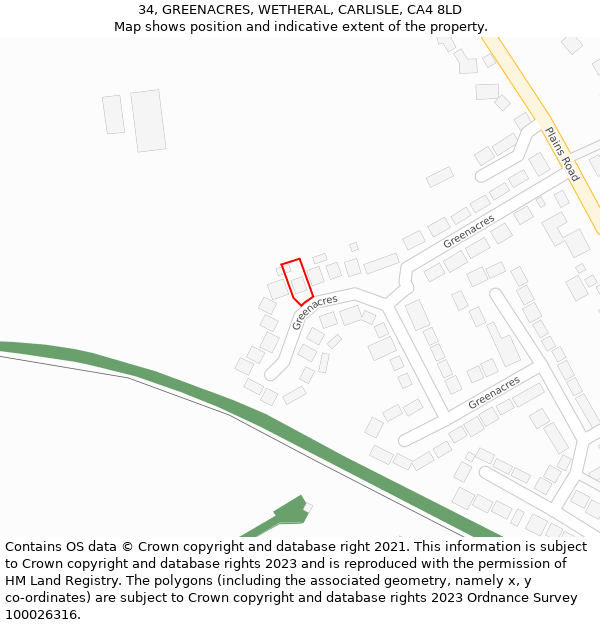 34, GREENACRES, WETHERAL, CARLISLE, CA4 8LD: Location map and indicative extent of plot