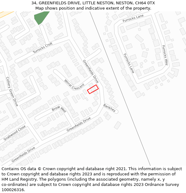 34, GREENFIELDS DRIVE, LITTLE NESTON, NESTON, CH64 0TX: Location map and indicative extent of plot