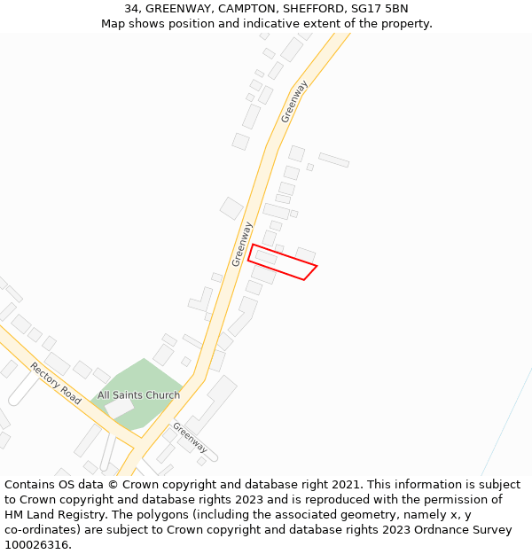 34, GREENWAY, CAMPTON, SHEFFORD, SG17 5BN: Location map and indicative extent of plot