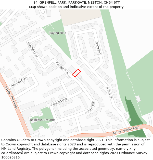 34, GRENFELL PARK, PARKGATE, NESTON, CH64 6TT: Location map and indicative extent of plot