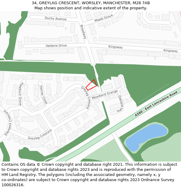 34, GREYLAG CRESCENT, WORSLEY, MANCHESTER, M28 7AB: Location map and indicative extent of plot