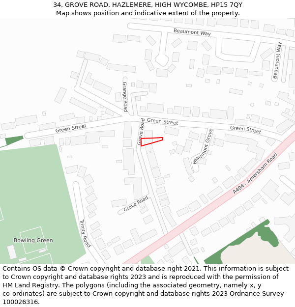 34, GROVE ROAD, HAZLEMERE, HIGH WYCOMBE, HP15 7QY: Location map and indicative extent of plot