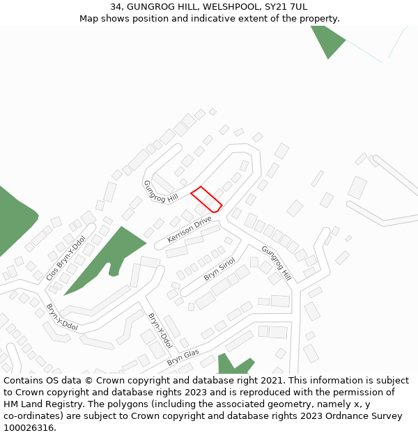 34, GUNGROG HILL, WELSHPOOL, SY21 7UL: Location map and indicative extent of plot