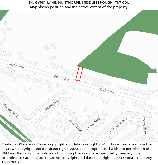 34, GYPSY LANE, NUNTHORPE, MIDDLESBROUGH, TS7 0DU: Location map and indicative extent of plot