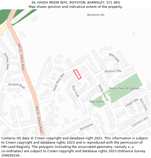 34, HAIGH MOOR WAY, ROYSTON, BARNSLEY, S71 4EG: Location map and indicative extent of plot
