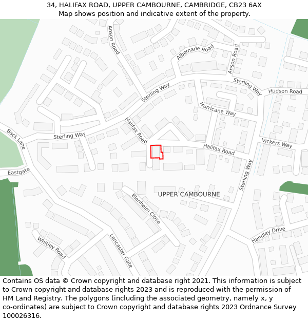 34, HALIFAX ROAD, UPPER CAMBOURNE, CAMBRIDGE, CB23 6AX: Location map and indicative extent of plot