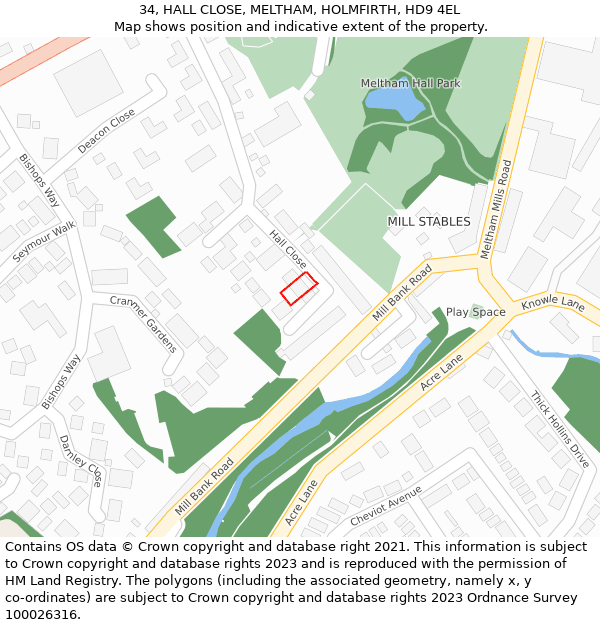 34, HALL CLOSE, MELTHAM, HOLMFIRTH, HD9 4EL: Location map and indicative extent of plot