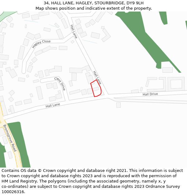 34, HALL LANE, HAGLEY, STOURBRIDGE, DY9 9LH: Location map and indicative extent of plot
