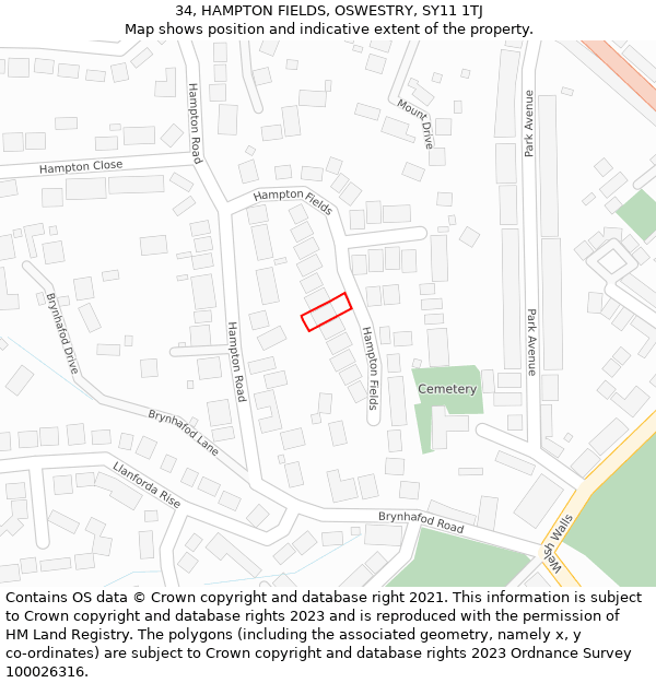 34, HAMPTON FIELDS, OSWESTRY, SY11 1TJ: Location map and indicative extent of plot