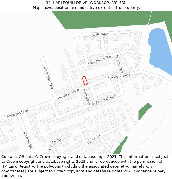 34, HARLEQUIN DRIVE, WORKSOP, S81 7SN: Location map and indicative extent of plot