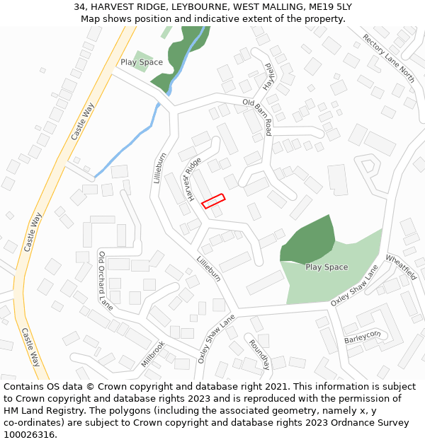 34, HARVEST RIDGE, LEYBOURNE, WEST MALLING, ME19 5LY: Location map and indicative extent of plot