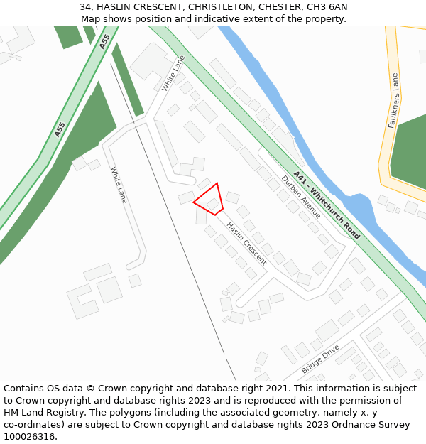 34, HASLIN CRESCENT, CHRISTLETON, CHESTER, CH3 6AN: Location map and indicative extent of plot