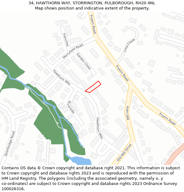 34, HAWTHORN WAY, STORRINGTON, PULBOROUGH, RH20 4NL: Location map and indicative extent of plot