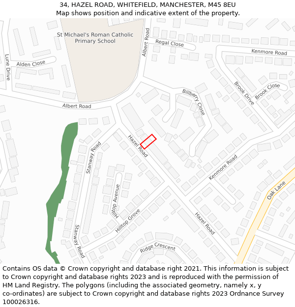 34, HAZEL ROAD, WHITEFIELD, MANCHESTER, M45 8EU: Location map and indicative extent of plot