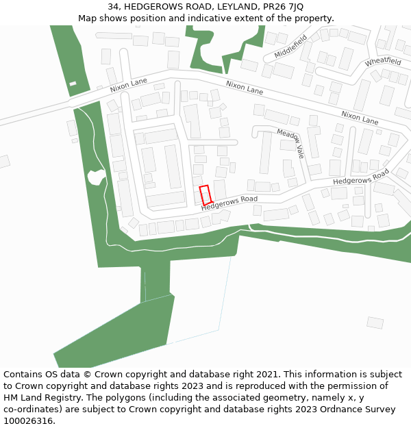 34, HEDGEROWS ROAD, LEYLAND, PR26 7JQ: Location map and indicative extent of plot