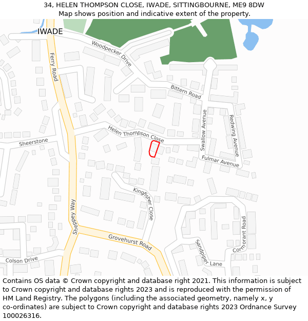 34, HELEN THOMPSON CLOSE, IWADE, SITTINGBOURNE, ME9 8DW: Location map and indicative extent of plot