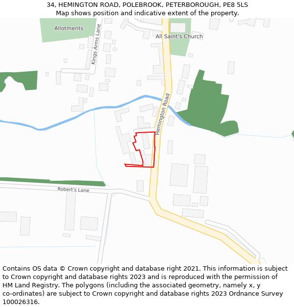34, HEMINGTON ROAD, POLEBROOK, PETERBOROUGH, PE8 5LS: Location map and indicative extent of plot