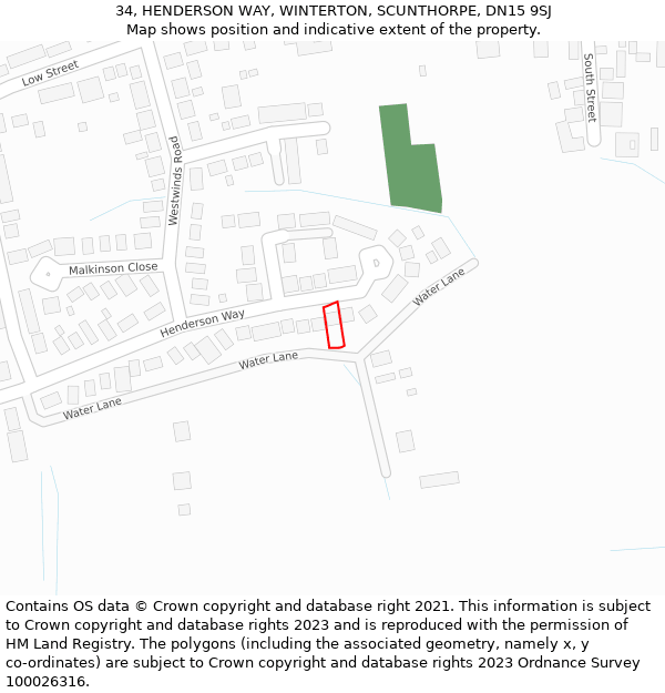 34, HENDERSON WAY, WINTERTON, SCUNTHORPE, DN15 9SJ: Location map and indicative extent of plot