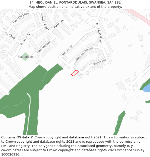 34, HEOL DANIEL, PONTARDDULAIS, SWANSEA, SA4 8BL: Location map and indicative extent of plot