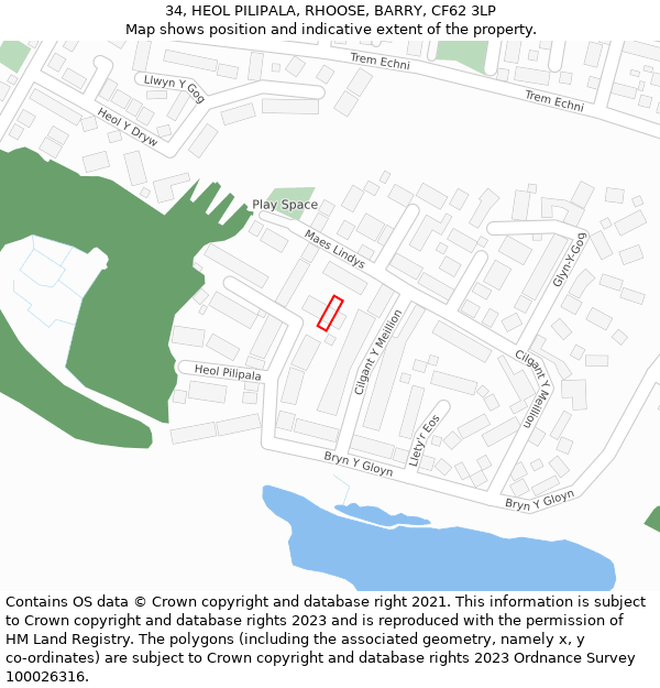 34, HEOL PILIPALA, RHOOSE, BARRY, CF62 3LP: Location map and indicative extent of plot