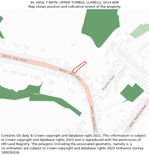 34, HEOL Y BRYN, UPPER TUMBLE, LLANELLI, SA14 6DR: Location map and indicative extent of plot