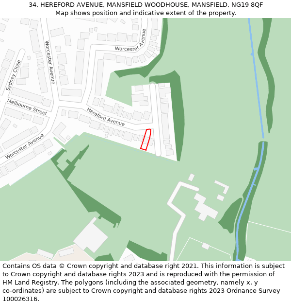 34, HEREFORD AVENUE, MANSFIELD WOODHOUSE, MANSFIELD, NG19 8QF: Location map and indicative extent of plot