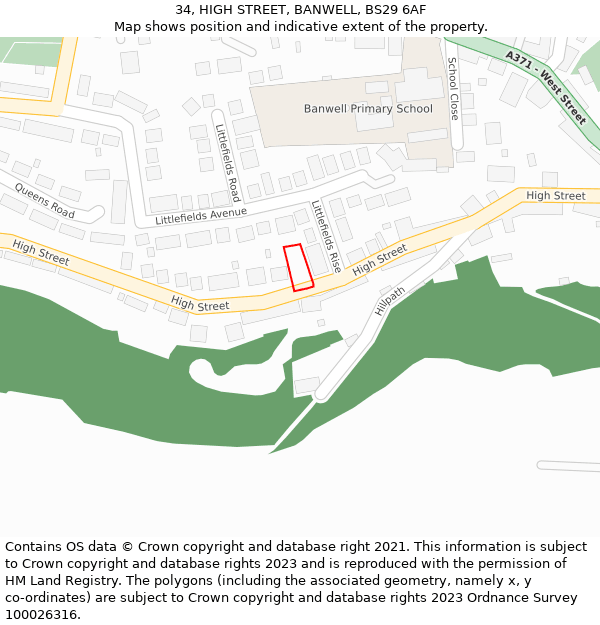 34, HIGH STREET, BANWELL, BS29 6AF: Location map and indicative extent of plot