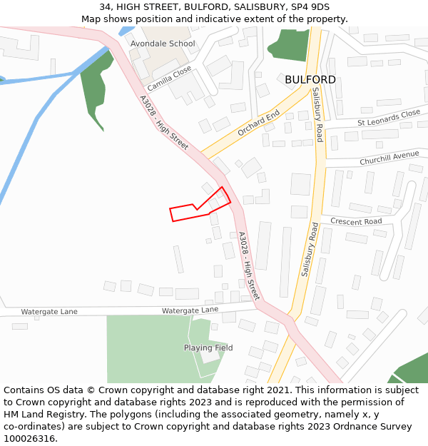 34, HIGH STREET, BULFORD, SALISBURY, SP4 9DS: Location map and indicative extent of plot