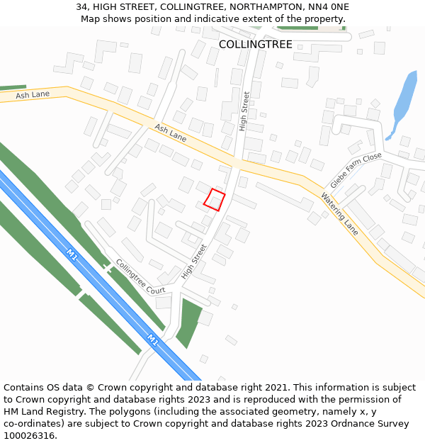 34, HIGH STREET, COLLINGTREE, NORTHAMPTON, NN4 0NE: Location map and indicative extent of plot