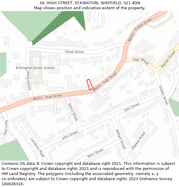 34, HIGH STREET, ECKINGTON, SHEFFIELD, S21 4DN: Location map and indicative extent of plot