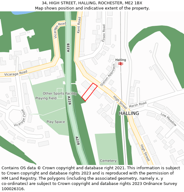 34, HIGH STREET, HALLING, ROCHESTER, ME2 1BX: Location map and indicative extent of plot