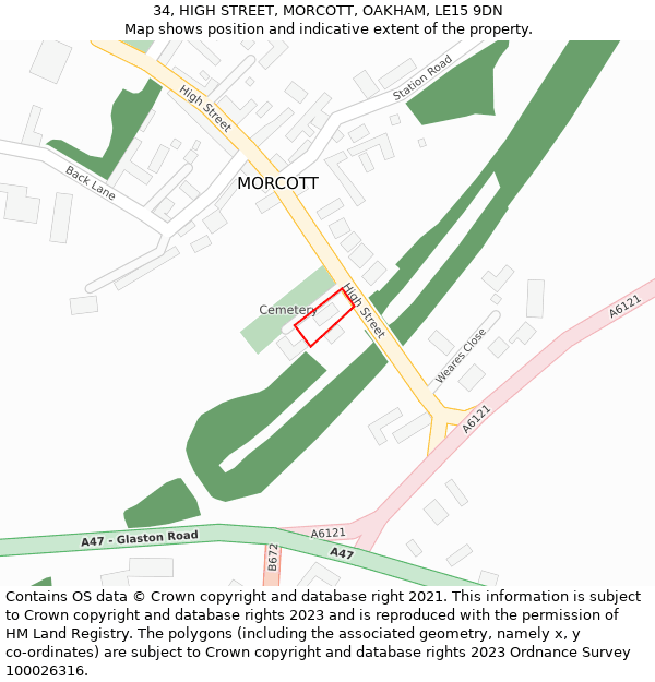 34, HIGH STREET, MORCOTT, OAKHAM, LE15 9DN: Location map and indicative extent of plot