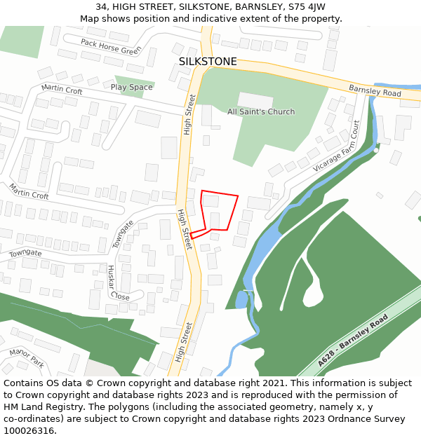 34, HIGH STREET, SILKSTONE, BARNSLEY, S75 4JW: Location map and indicative extent of plot