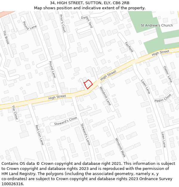 34, HIGH STREET, SUTTON, ELY, CB6 2RB: Location map and indicative extent of plot