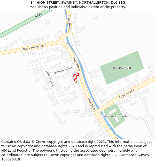 34, HIGH STREET, SWAINBY, NORTHALLERTON, DL6 3EG: Location map and indicative extent of plot