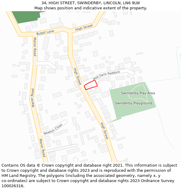 34, HIGH STREET, SWINDERBY, LINCOLN, LN6 9LW: Location map and indicative extent of plot