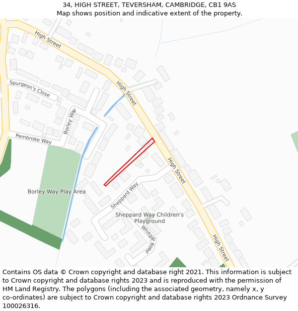 34, HIGH STREET, TEVERSHAM, CAMBRIDGE, CB1 9AS: Location map and indicative extent of plot