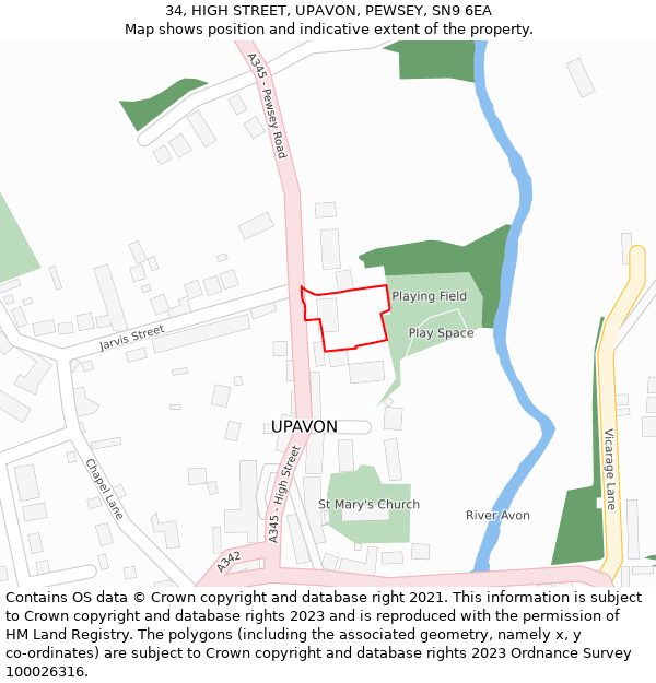 34, HIGH STREET, UPAVON, PEWSEY, SN9 6EA: Location map and indicative extent of plot