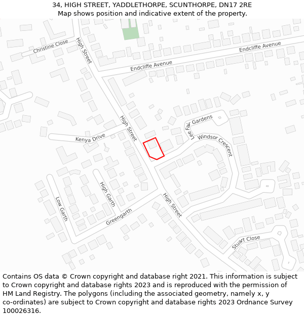 34, HIGH STREET, YADDLETHORPE, SCUNTHORPE, DN17 2RE: Location map and indicative extent of plot