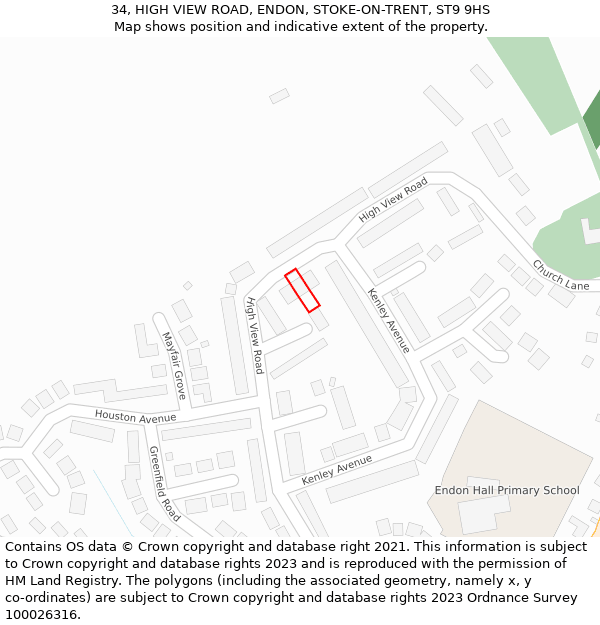 34, HIGH VIEW ROAD, ENDON, STOKE-ON-TRENT, ST9 9HS: Location map and indicative extent of plot